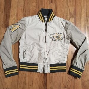 3/$10⭐ Converse One-Star crop bomber varsity jacket, wmn small, off-white/brown